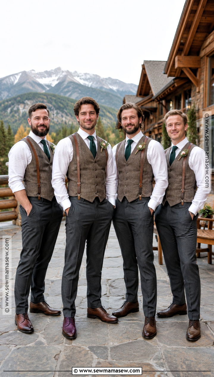 Tweed Vest And Suspenders Groomsmen Attire - 25 fall wedding groomsmen attire ideas