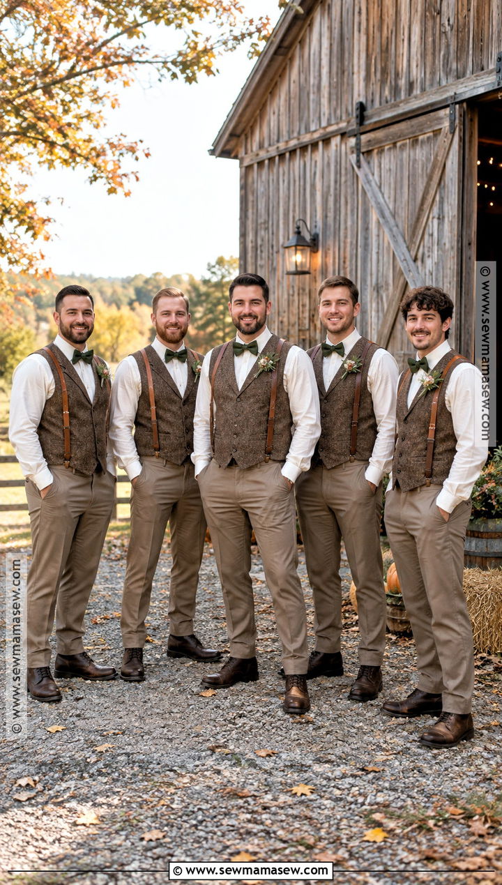 Tweed Vest And Suspenders Groomsmen Attire - 15 groomsmen fall attire ideas