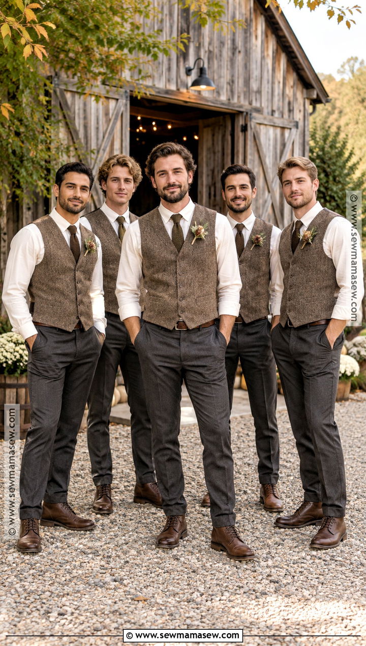Tweed Vest Boho Fall Groomsmen Attire - 15 boho fall groomsmen attire ideas