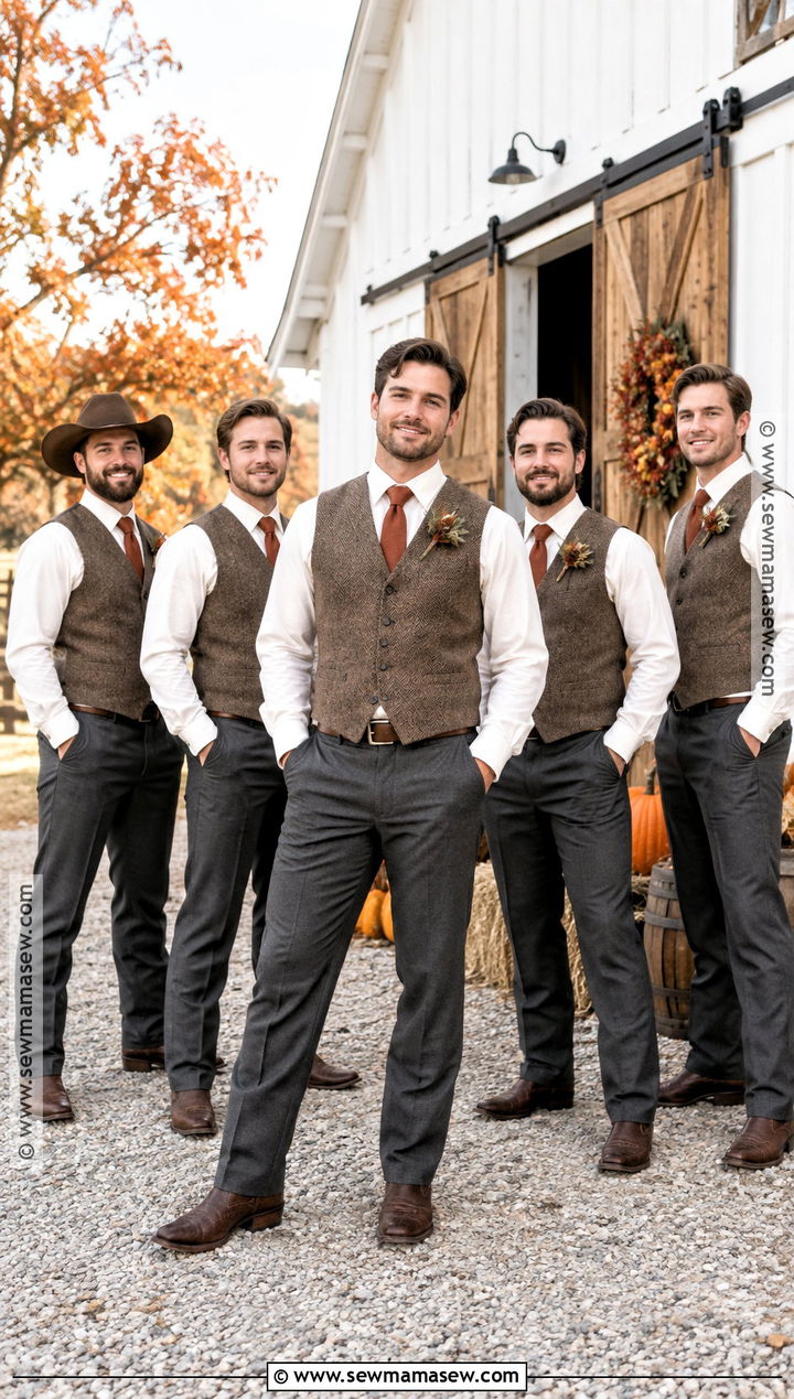 Tweed Vest Western Groomsmen Attire With Trousers - 15 fall western groomsmen attire ideas