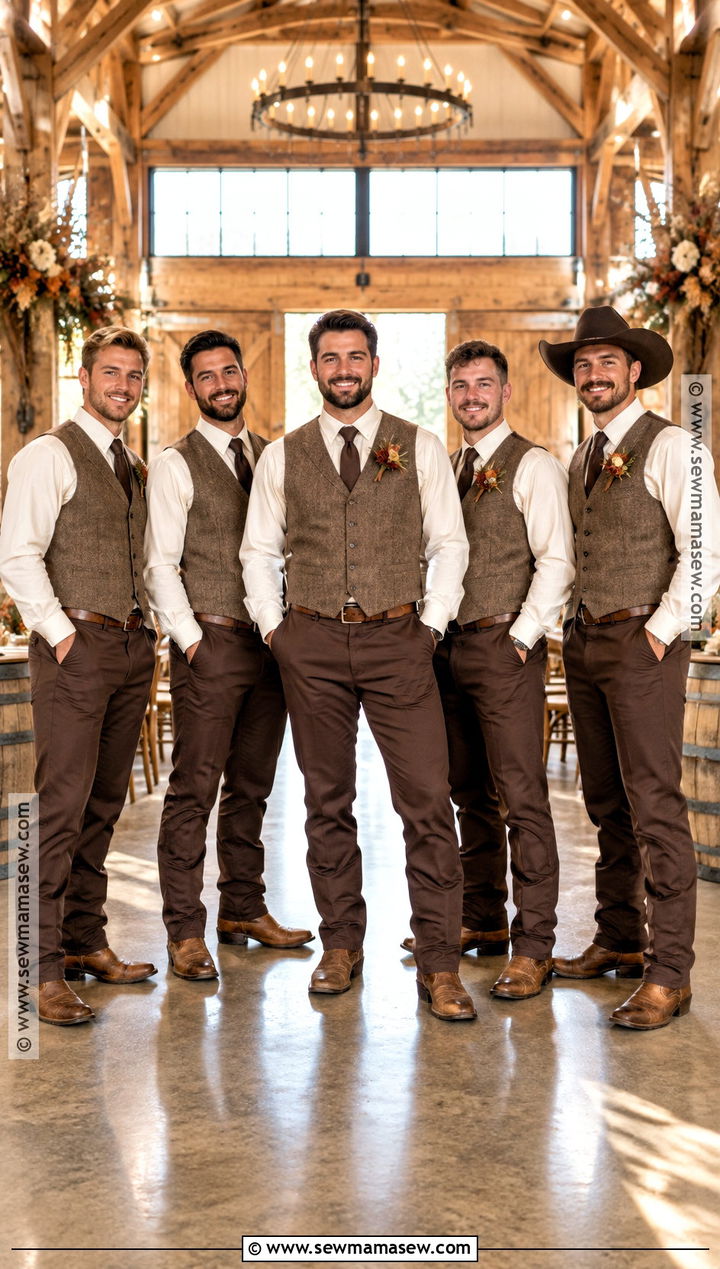 Tweed Vest With Brown Trousers - 15 fall wedding groomsmen attire western ideas