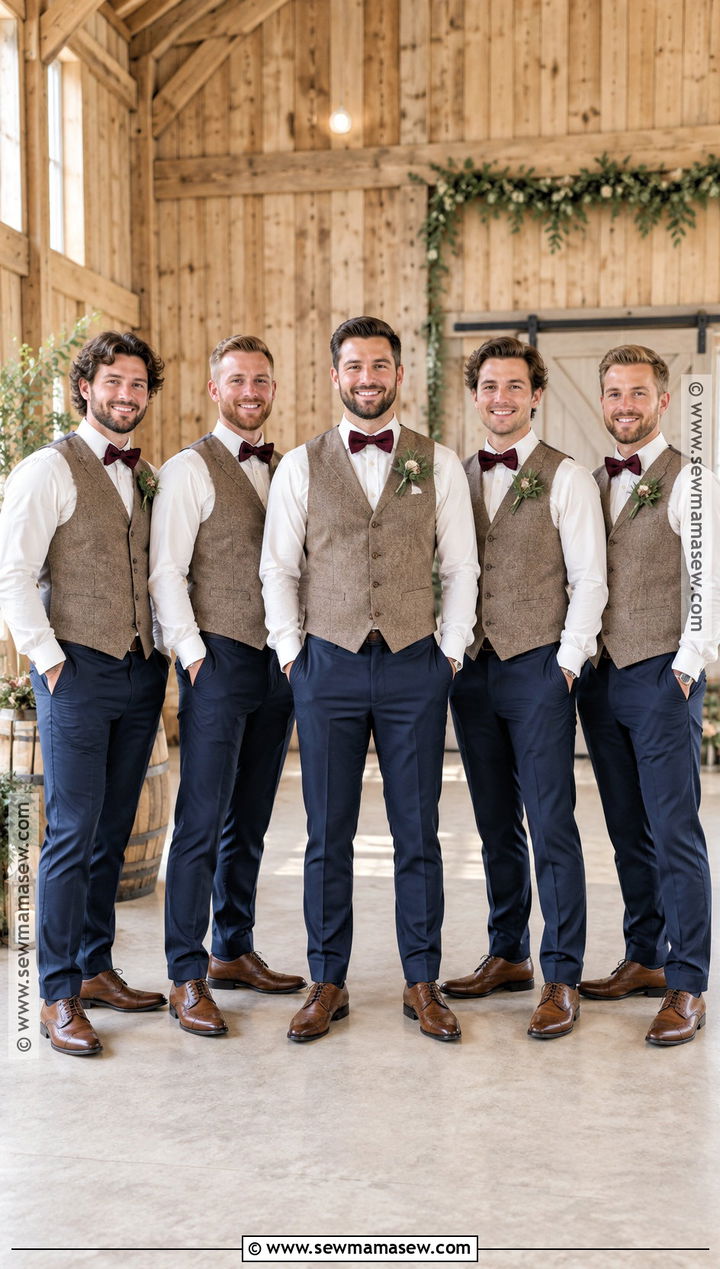 Tweed Vest With Navy Trousers Groomsmen Attire - 15 country fall wedding groomsmen attire ideas