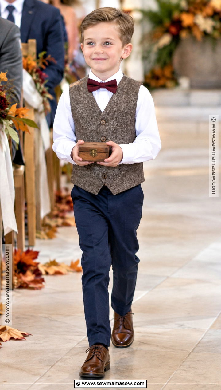 Tweed Vest With White Shirt And Navy Pants - 15 ring bearer outfit fall wedding ideas