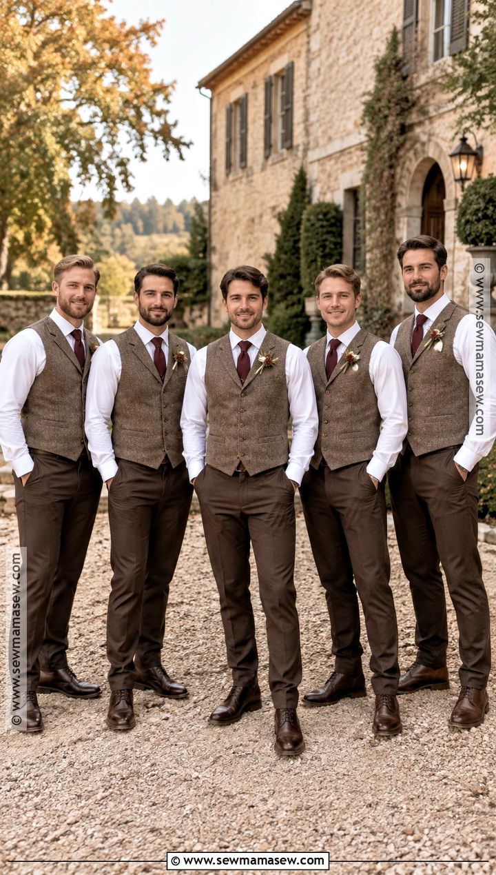 Tweed Vests With Brown Dress Pants for Groomsmen - 20 groomsmen attire fall wedding ideas
