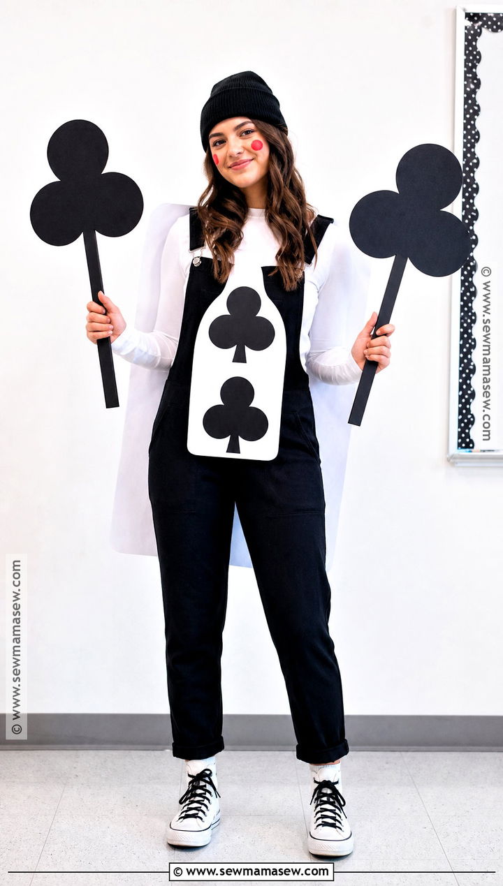 Two Of Clubs Costume With Black Overalls - 30 Deck Of Cards Costume Ideas