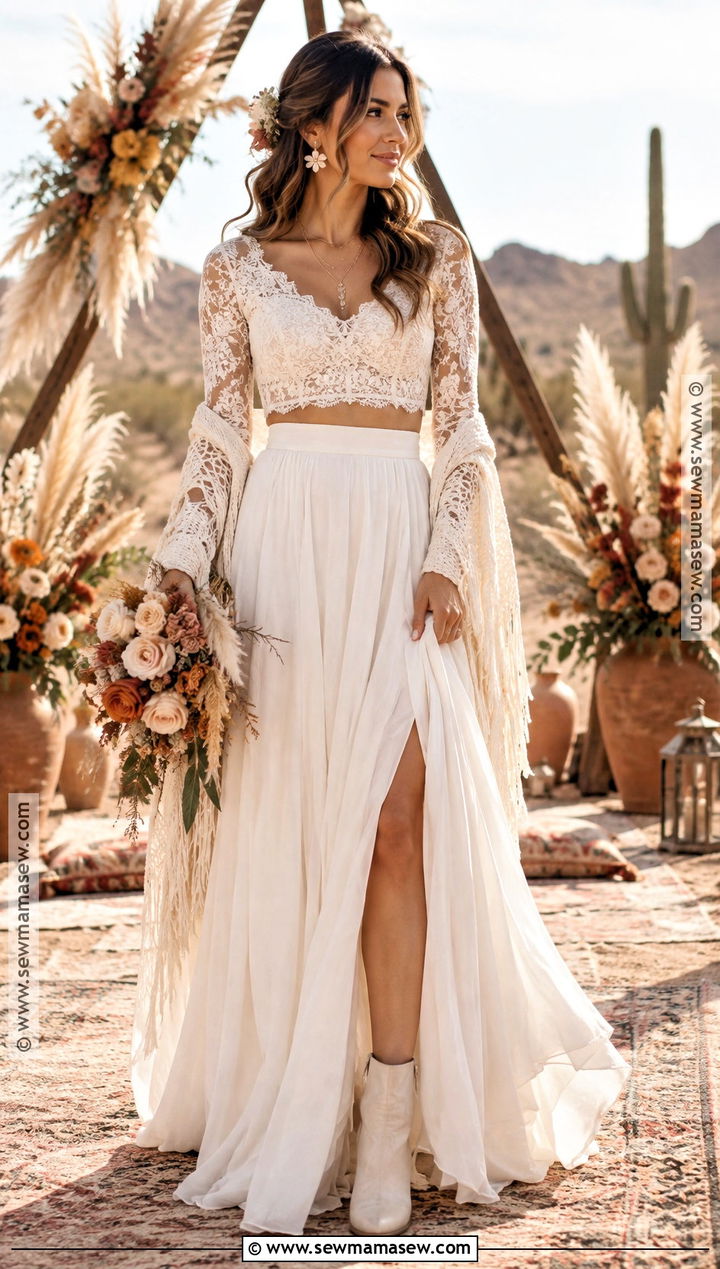 Two Piece Boho Wedding Dress - 15 fall boho wedding dress ideas
