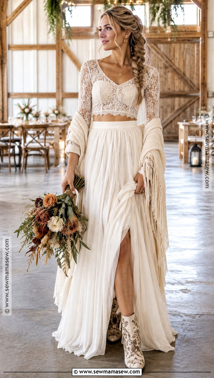 Two Piece Boho Wedding Dress - 15 autumn boho wedding dress ideas