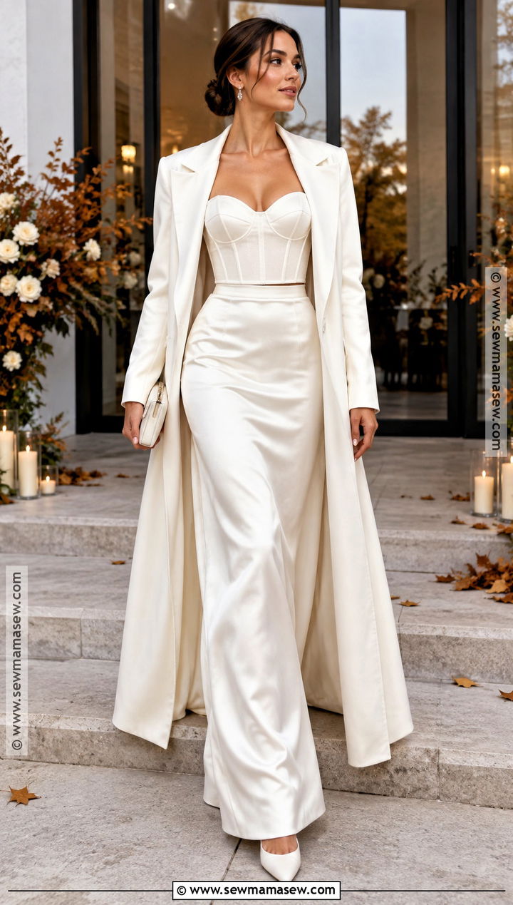 Two Piece Bridal Set With Long Coat - 20 fall bridal outfits