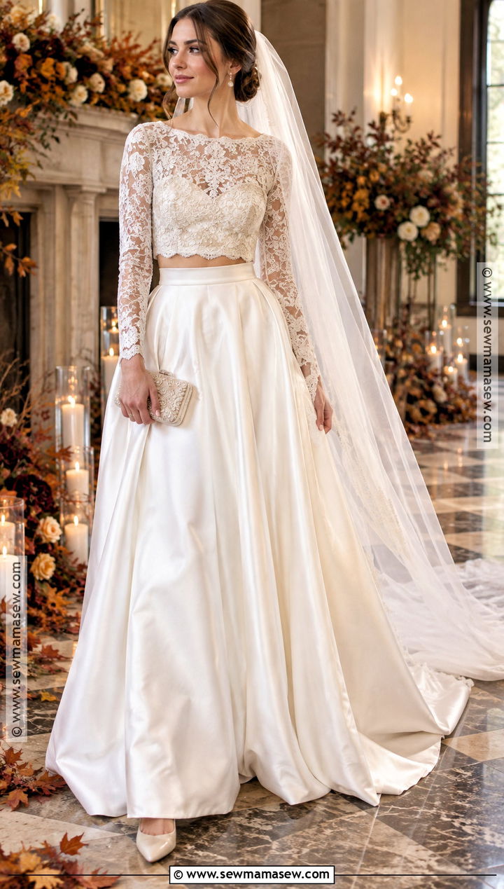 Two Piece Lace Wedding Dress - 15 Non Traditional Fall Wedding Dress Ideas