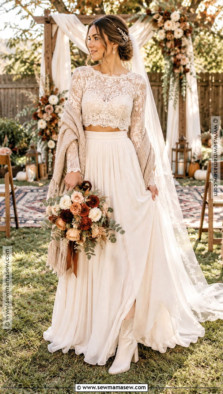 Two Piece Rustic Fall Wedding Dress - 20 rustic fall wedding dress ideas