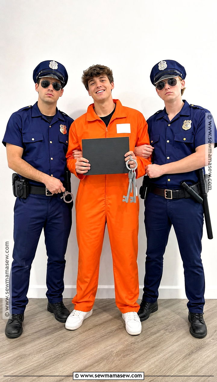 Two Police Officers And One Prisoner Trio Costume - 35 police and prisoner costume ideas