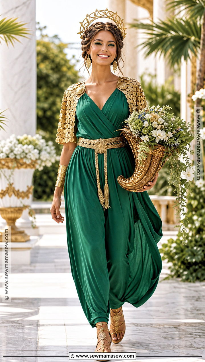 Tyche Greek Goddess Costume With Gold Coin Cape - 30 greek gods costume ideas