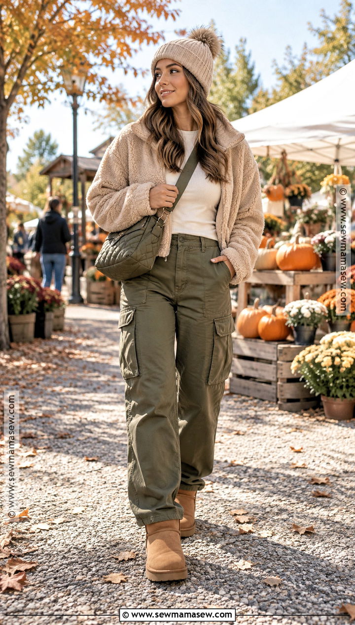 UGG Boots With Cargo Pants and Fleece Jacket - 15 ugg boot outfits fall