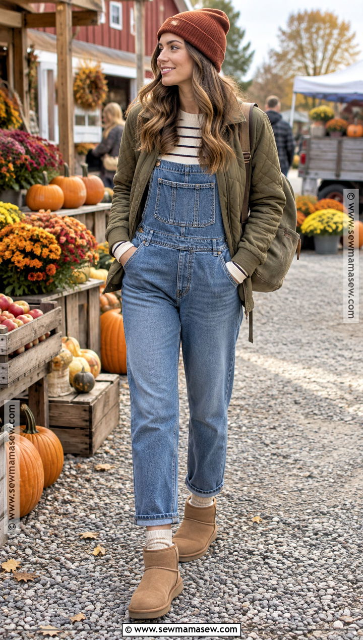 UGG Boots With Denim Overalls And Long Sleeve Top - 20 ugg autumn outfit ideas