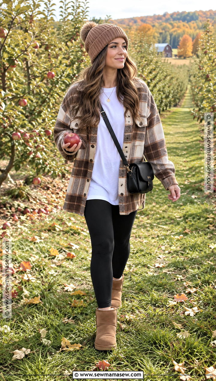 UGG Boots With Leggings And Plaid Shacket - 20 Ugh Boots Outfit Fall