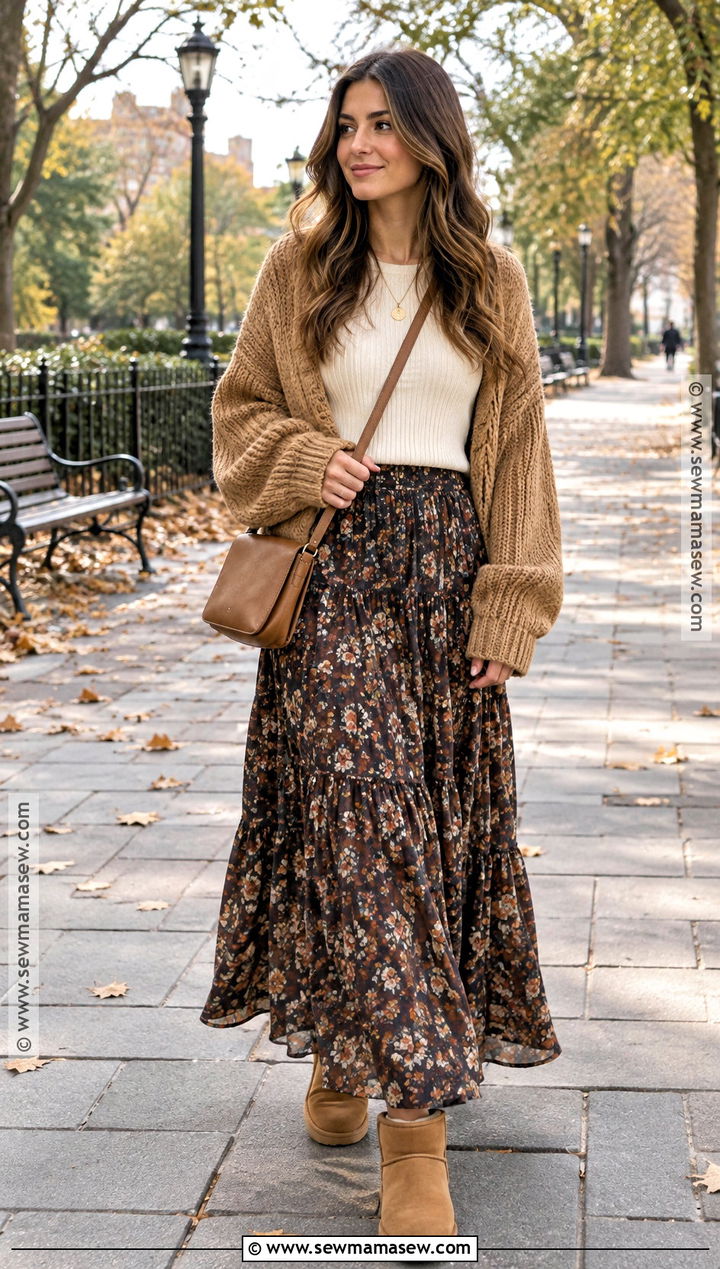 UGG Boots With Maxi Skirt and Cardigan - 15 ugg boots fall outfits