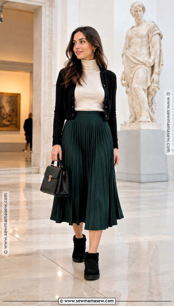 UGG Boots With Midi Skirt And Turtleneck - 20 Ugh Boots Outfit Fall