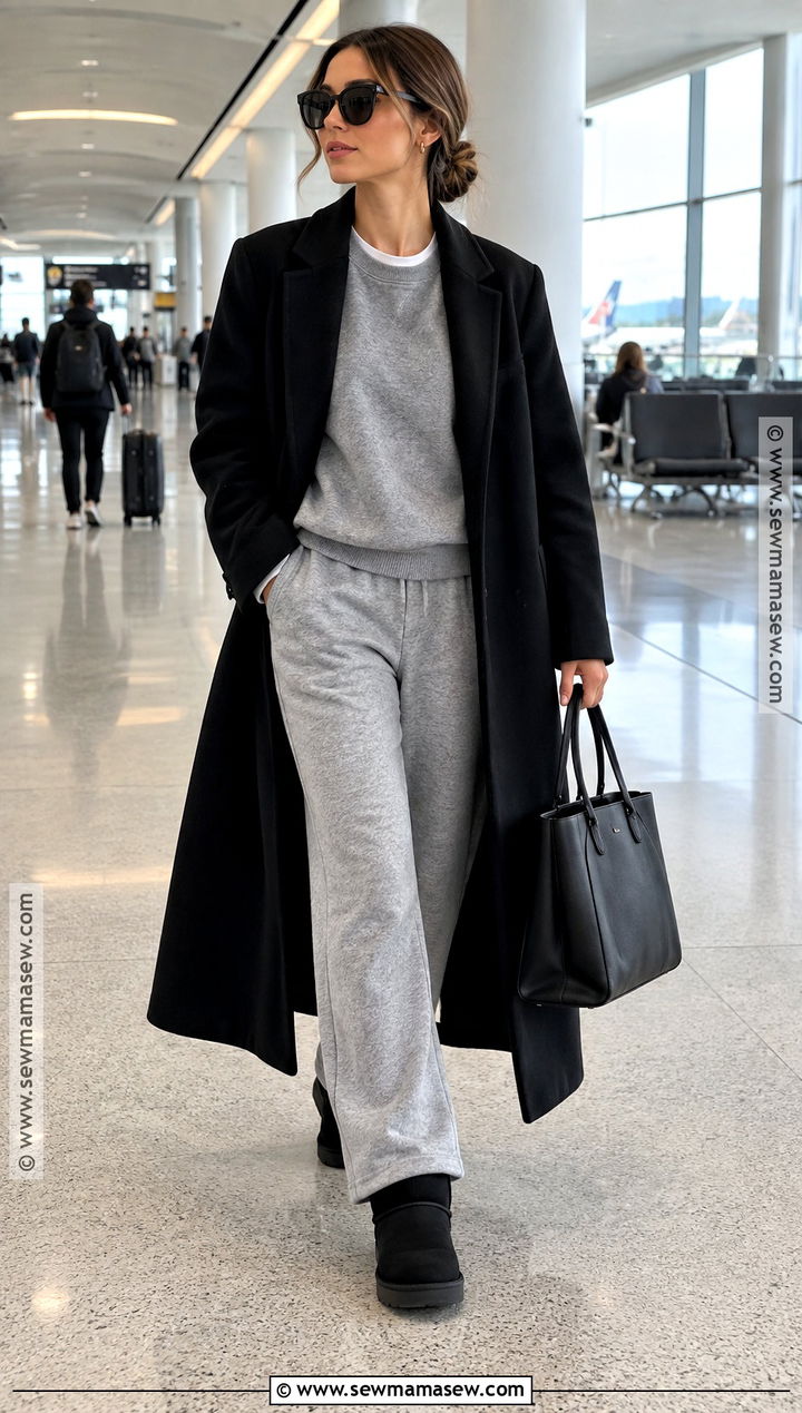 UGG Boots With Sweatpants and Wool Coat - 15 ugg boot outfits fall
