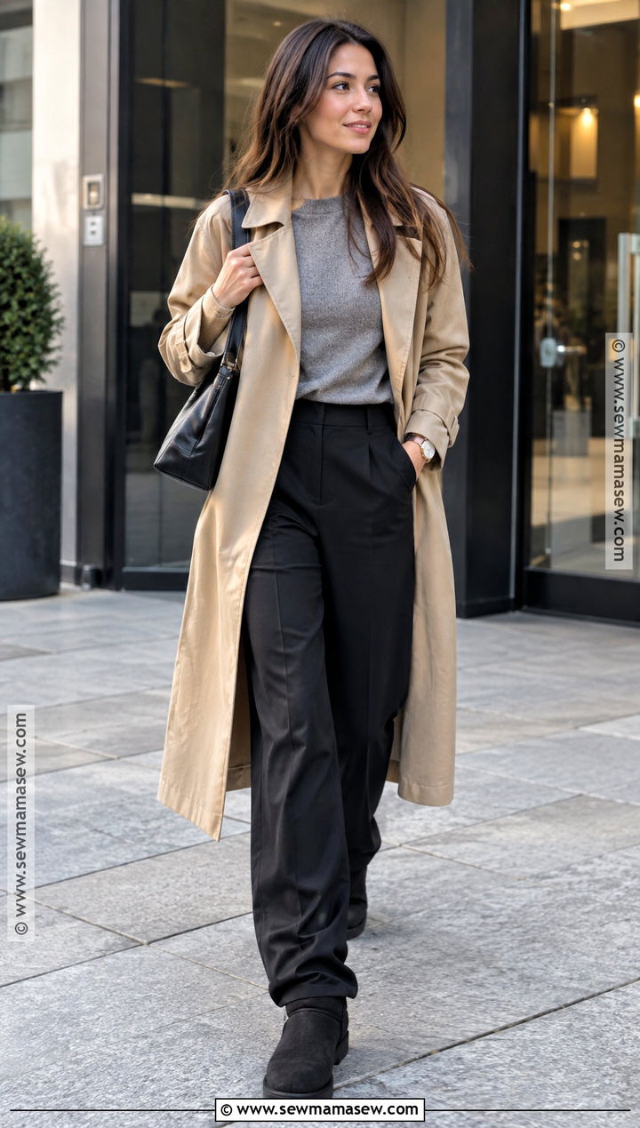 UGG Boots With Trench Coat and Trousers - 15 ugg boots fall outfits