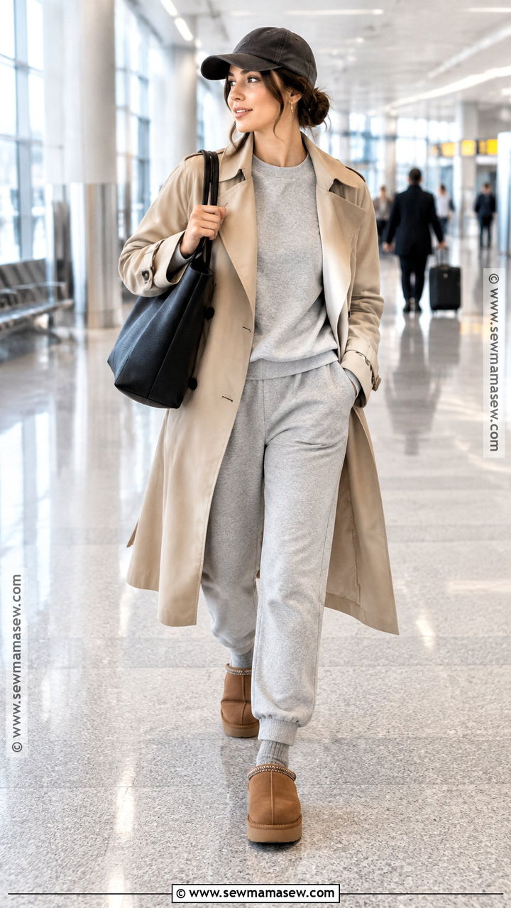 UGG Clogs With A Matching Sweatsuit And Trench Coat - 20 ugg clogs outfit fall ideas