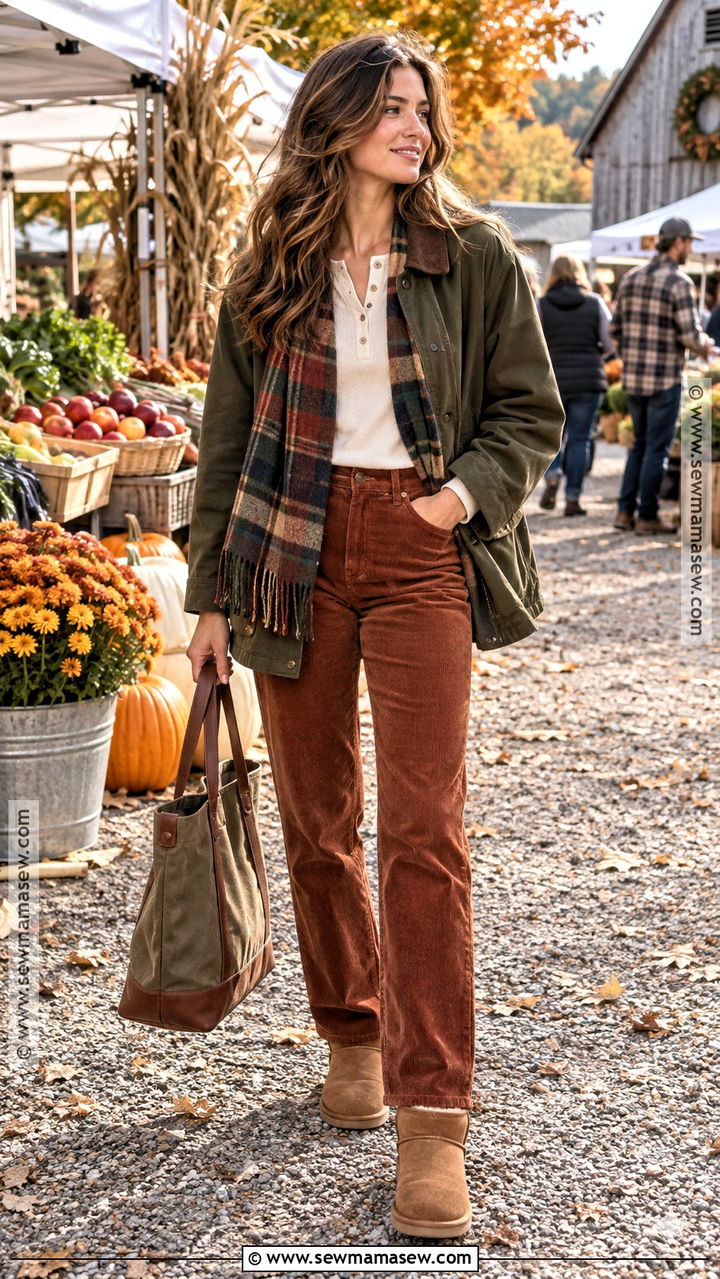 UGG Mini Boots With Corduroy Pants And Barn Jacket - 20 fall ugg outfits