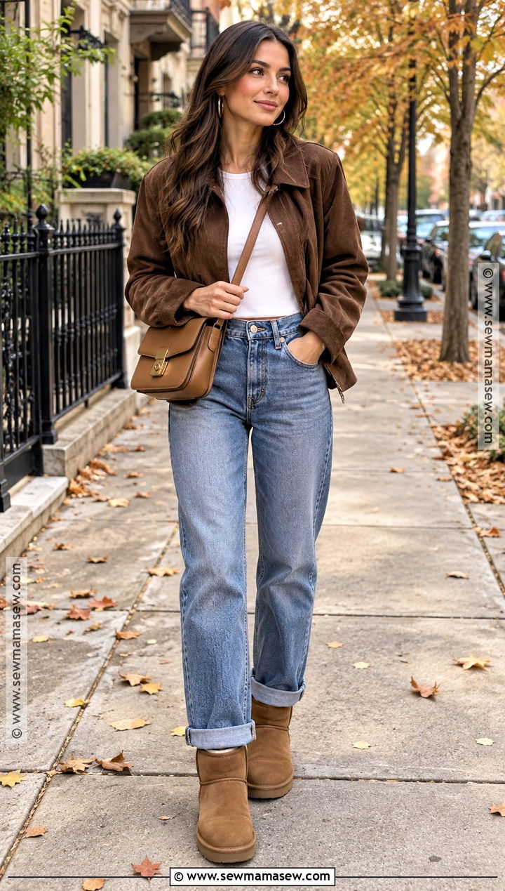 UGG Mini Boots With Straight Leg Jeans - 20 autumn outfits uggs