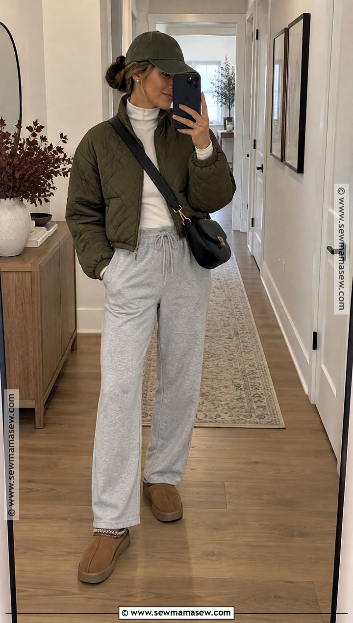 UGGs With A Quilted Jacket And Sweatpants - 25 fall outfits uggs