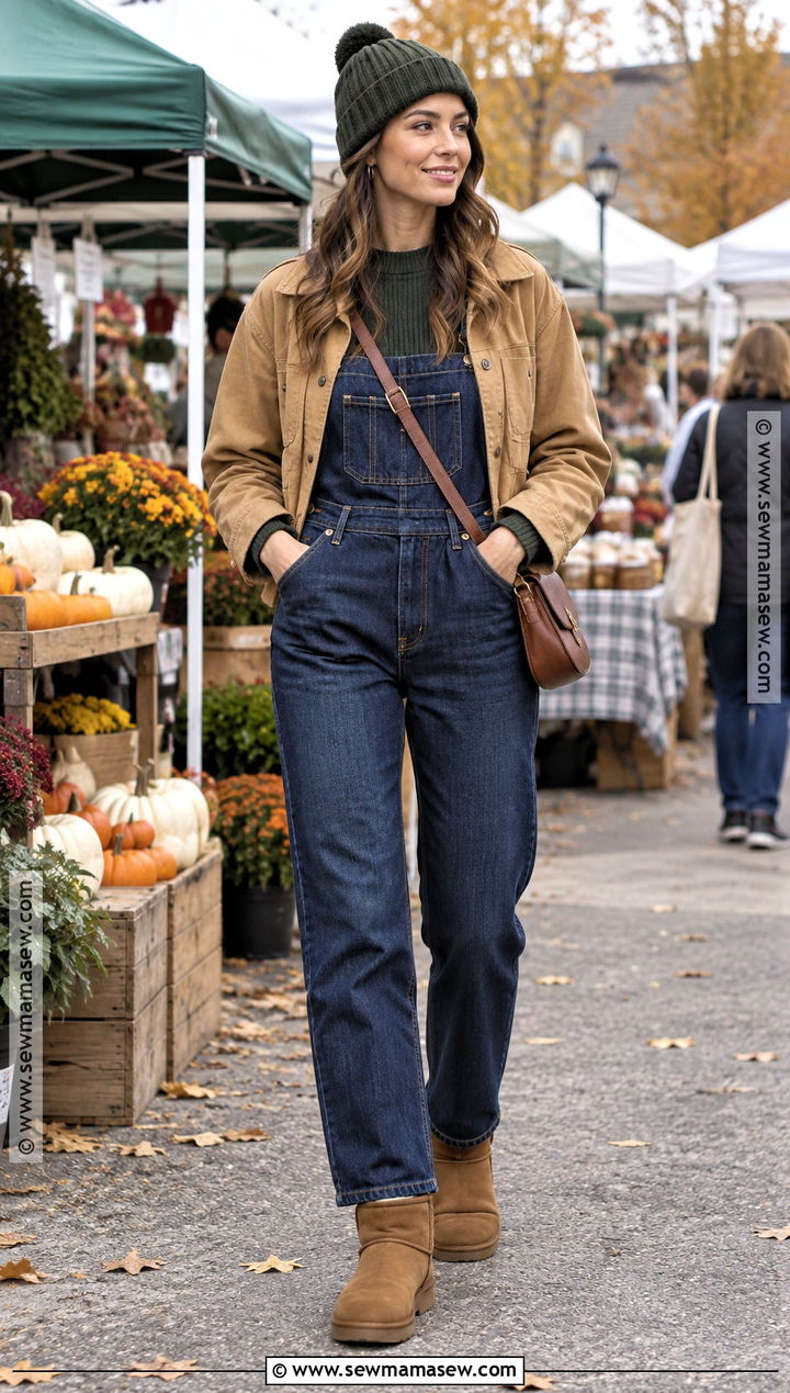 UGGs With Overalls And A Fitted Sweater - 25 fall outfits uggs