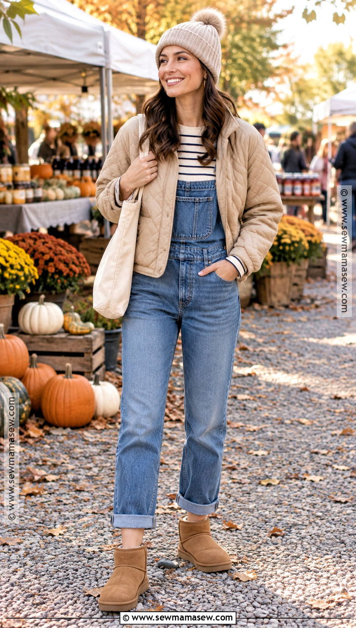 Ultra Mini UGG Boots With Denim Overalls - 15 ugg boot outfits fall