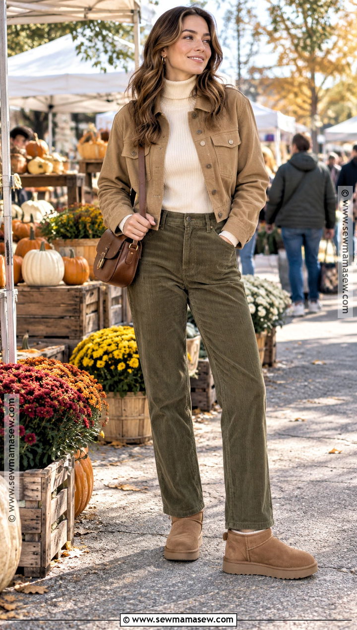 Ultra Mini UGGs With Corduroy Pants and a Turtleneck - 15 ultra mini uggs outfit fall ideas
