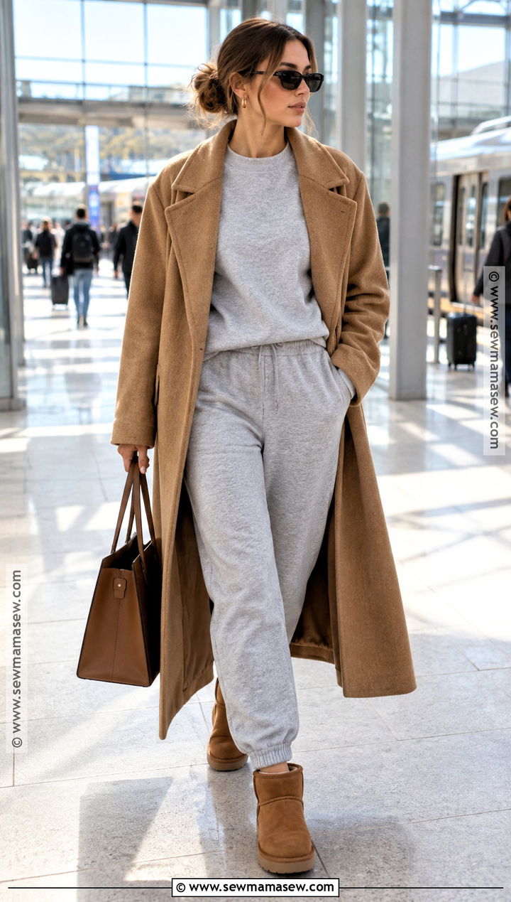 Ultra Mini UGGs With a Matching Sweat Set and Wool Coat - 15 ultra mini uggs outfit fall ideas