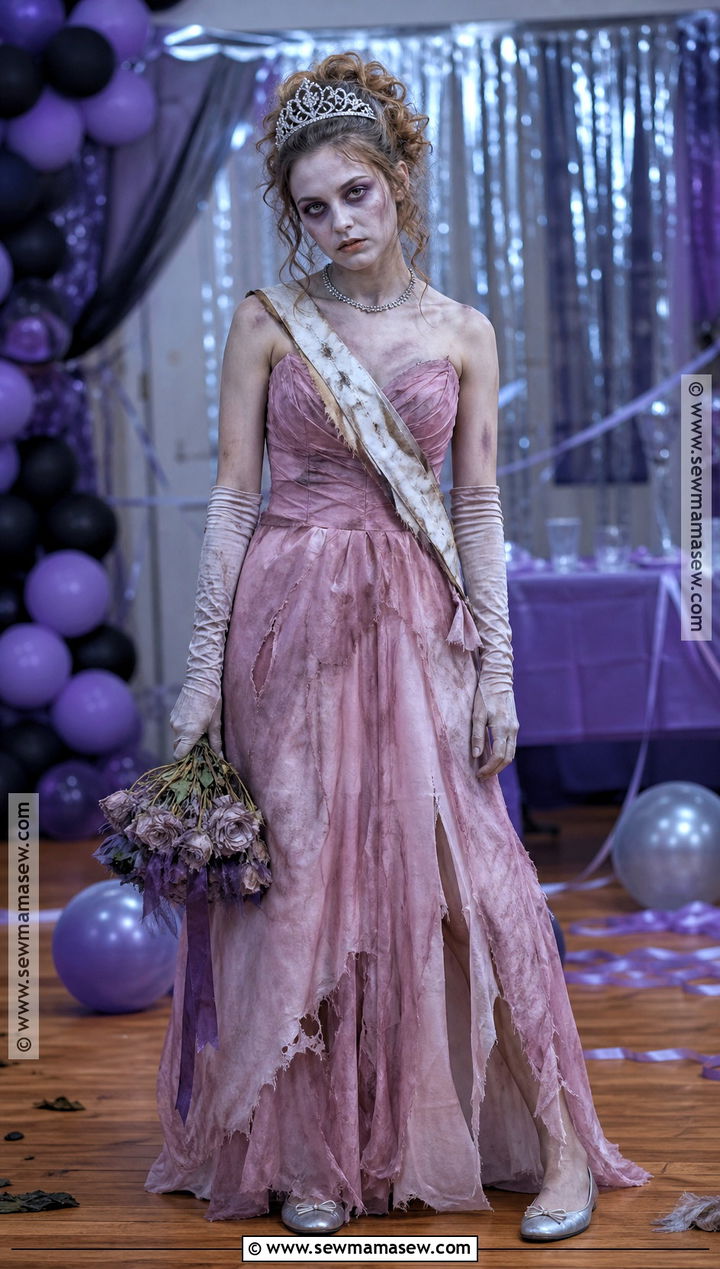 Undead Prom Queen Costume With Faded Pink Gown - 35 spooky halloween costumes