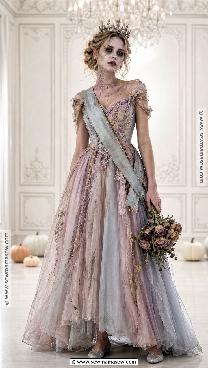 Undead Prom Queen Costume With Tarnished Crown - 50 scary halloween costume ideas