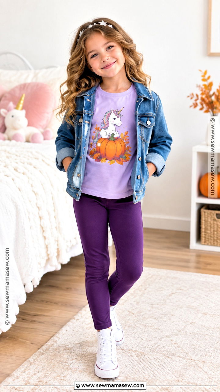 Unicorn Pumpkin Shirt With Lavender Leggings - 20 kids thanksgiving shirts