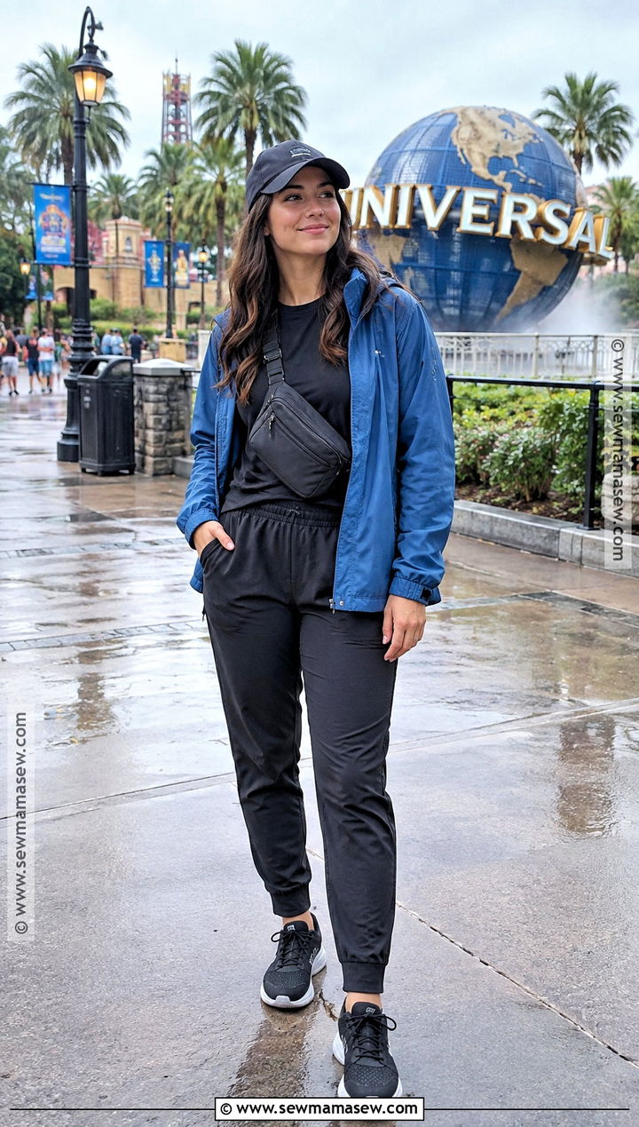 Universal Studios Rain Jacket and Quick Dry Pants Outfit - 20 Universal Studios Outfit Fall Ideas