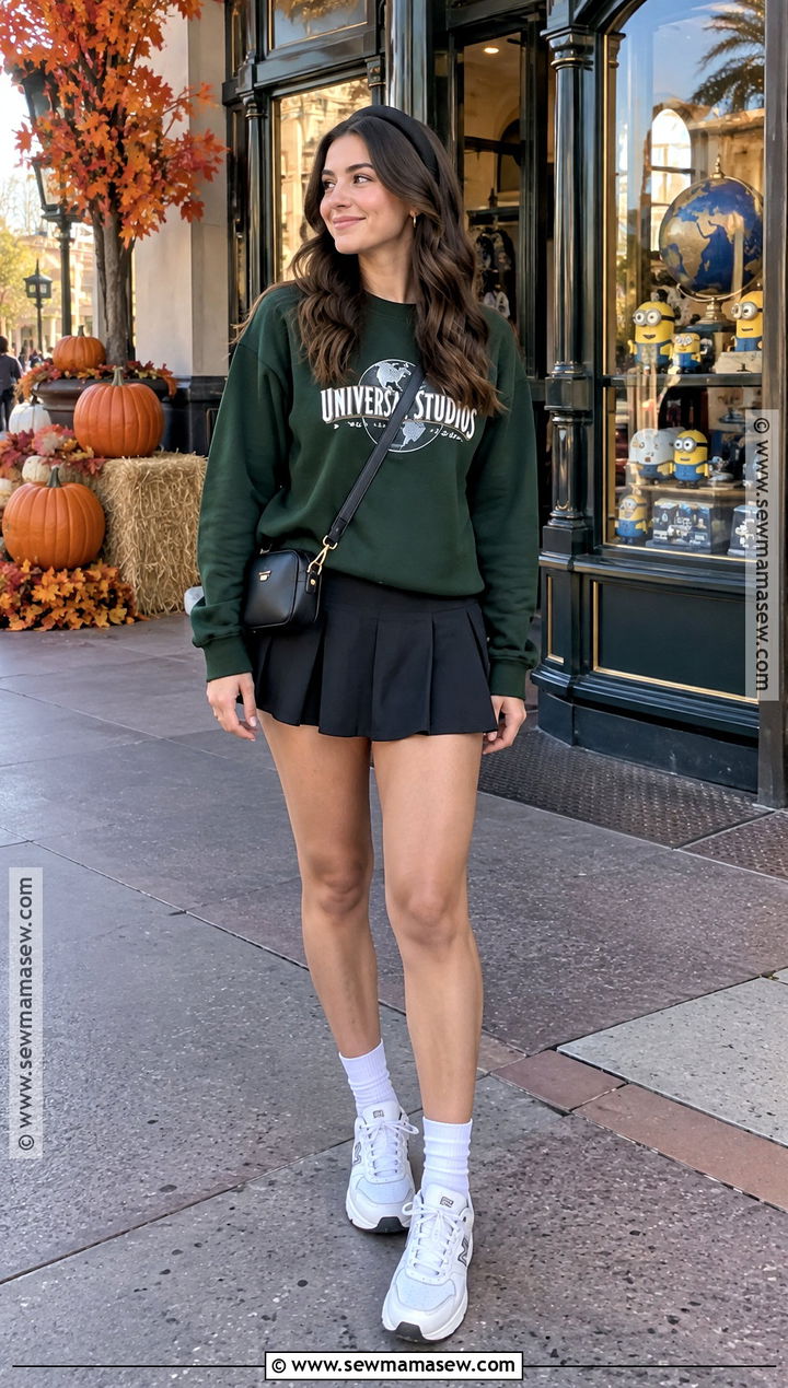 Universal Studios Sweater and Tennis Skort Outfit - 20 Universal Studios Outfit Fall Ideas
