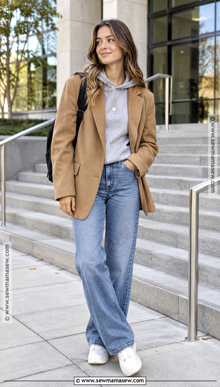 University Outfit With Blazer Hoodie And Jeans - 15 university outfits fall