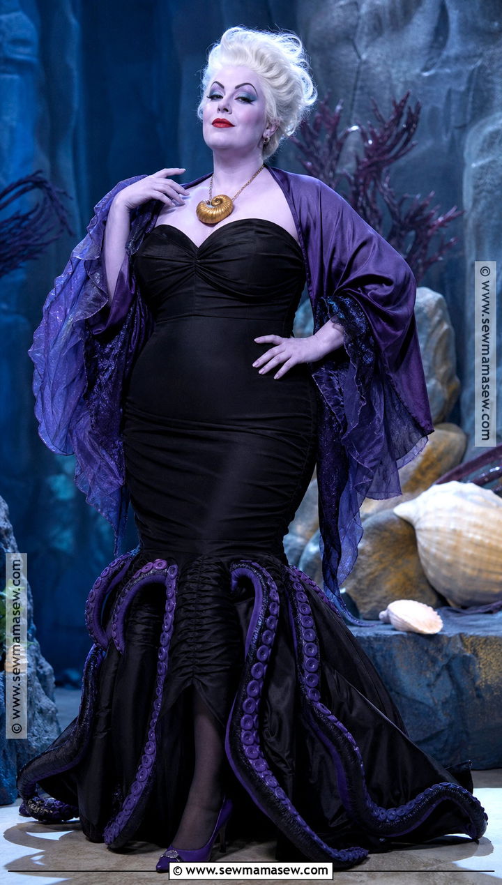 Ursula Sea Witch Costume With Purple Makeup - 30 black dress halloween costume ideas