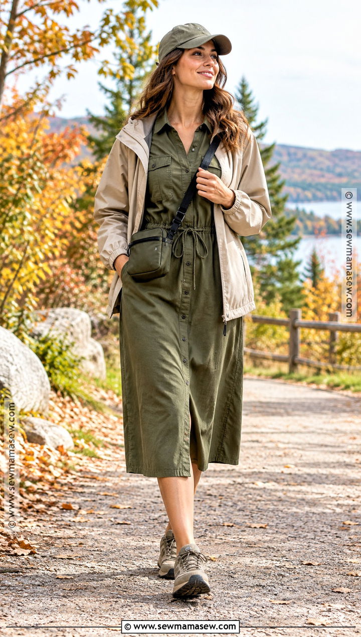Utility Dress With Trail Sneakers And Crossbody Bag - 20 Casual Fall Dresses