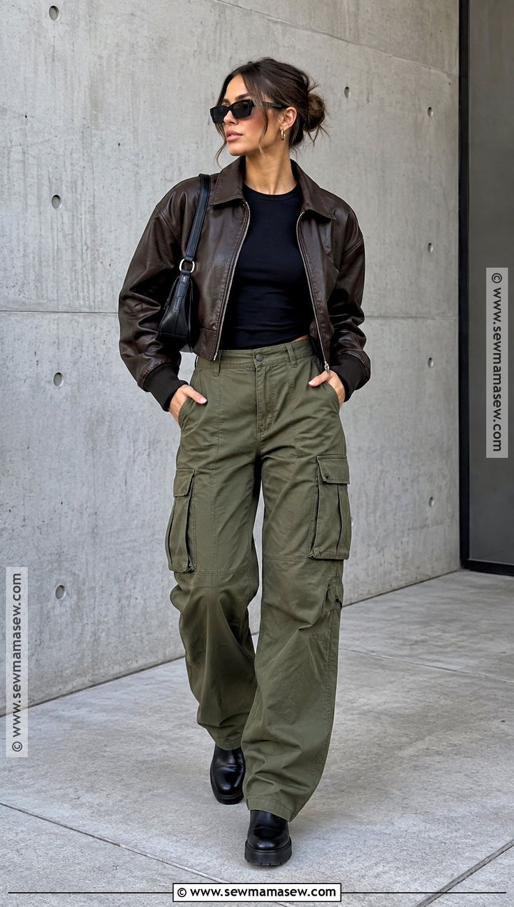 Utility Fall Outfit With Cargo Pants And Bomber Jacket - 15 cool girl fall outfits 2026