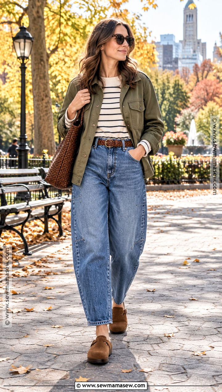 Utility Jacket And Barrel Jeans Fall Outfit - 25 fall outfit inspired ideas