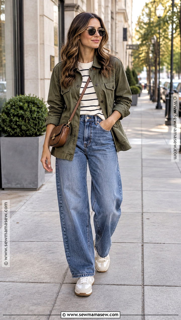 Utility Jacket And Barrel Jeans Fall Outfit - 15 Women's Fashion Over 25 Fall Ideas