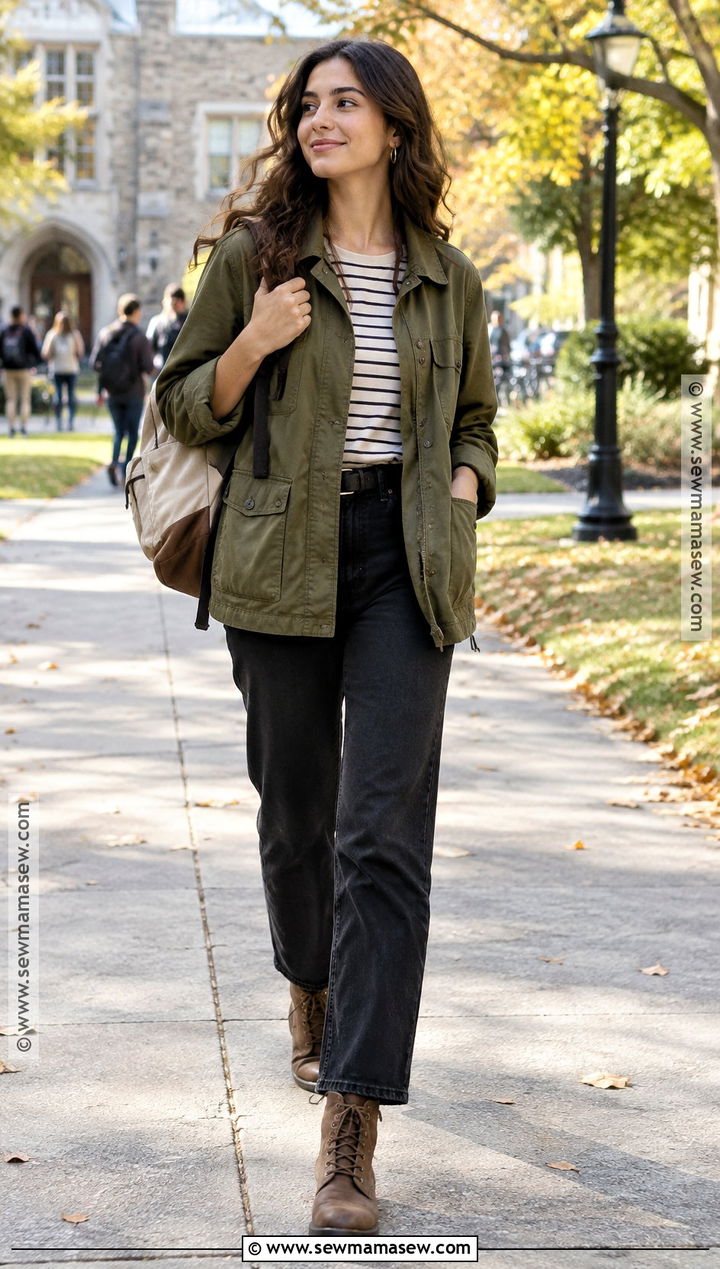 Utility Jacket And Black Jeans Back To School Outfit - 15 back-to-school outfit inspiration ideas