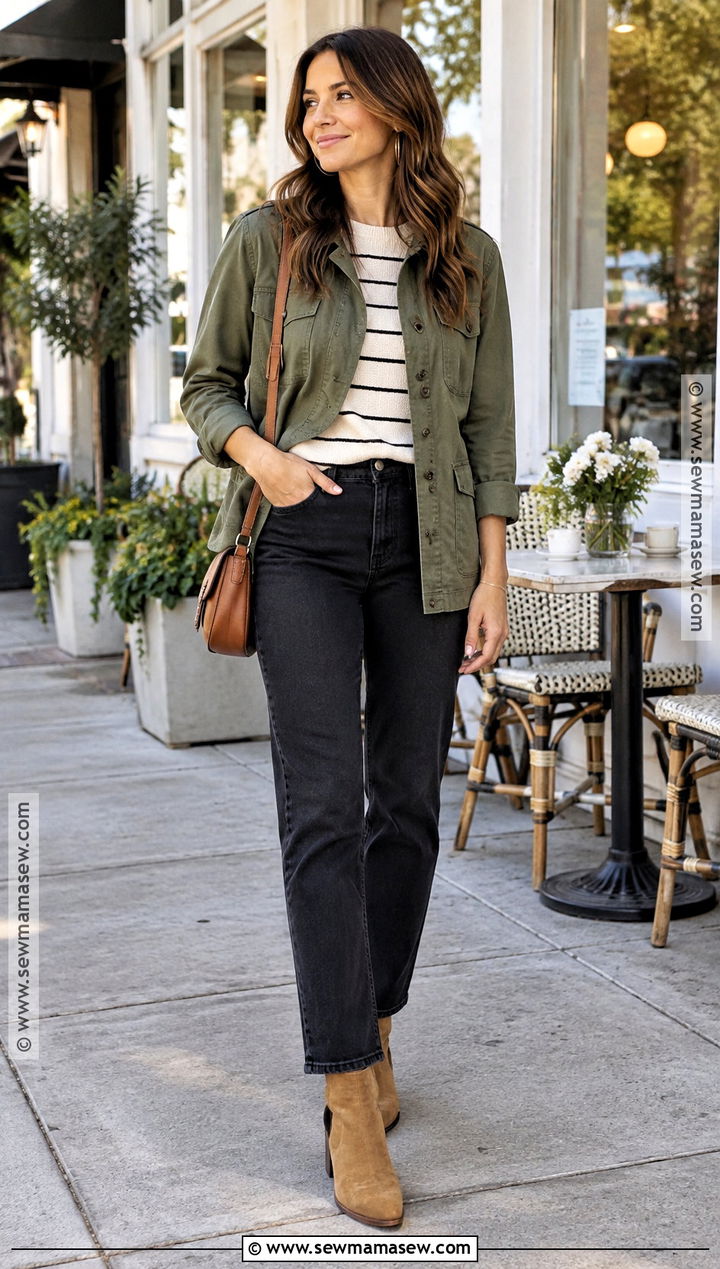 Utility Jacket And Black Jeans Brunch Outfit - 25 brunch outfit autumn ideas