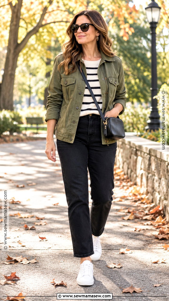 Utility Jacket And Black Jeans Fall Outfit - 20 Fall Outfits For Women In Their 40S