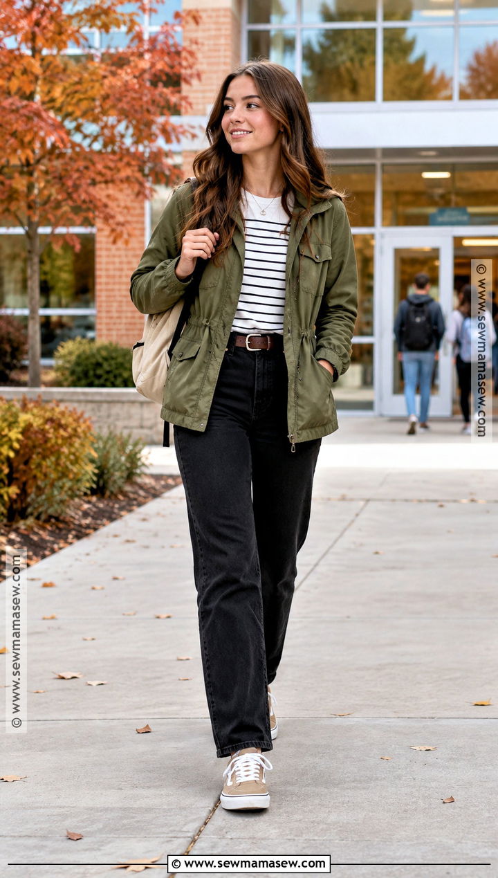 Utility Jacket And Black Jeans School Outfit - 25 autumn outfits for school