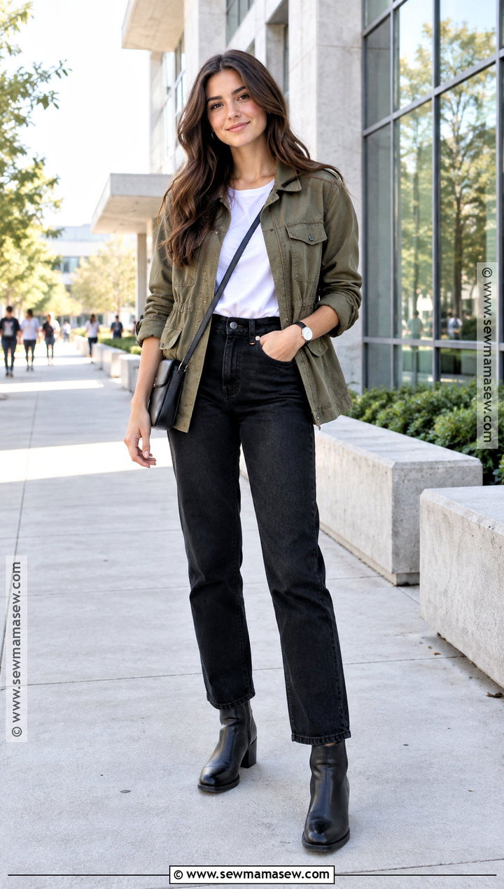 Utility Jacket And Black Jeans School Outfit - 25 simple back to school outfits