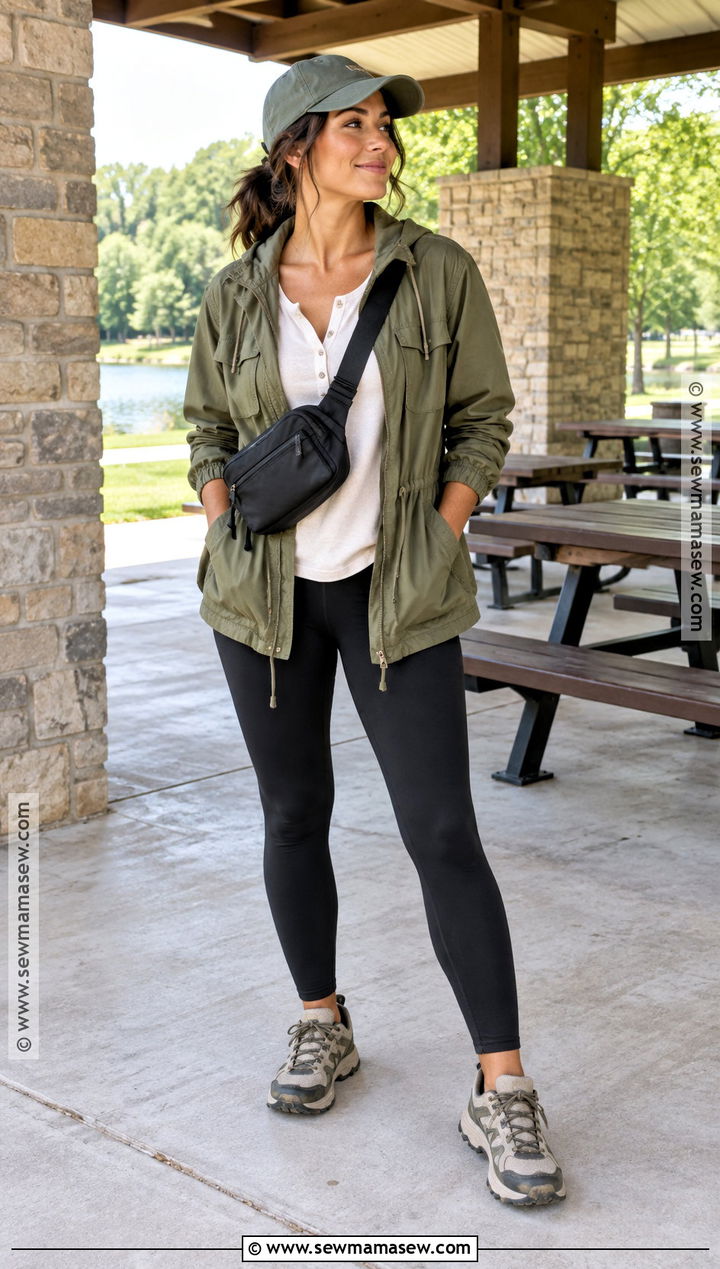Utility Jacket And Black Leggings Cookout Outfit - 20 Fall Cookout Outfit Ideas