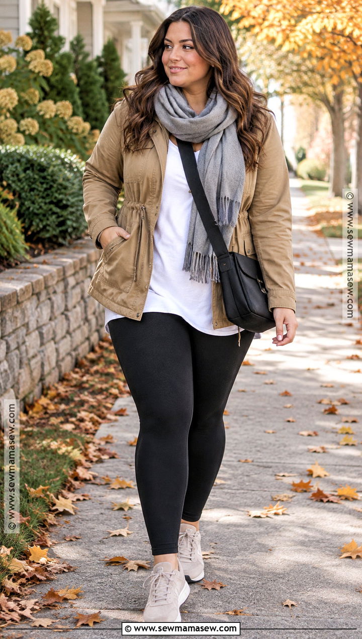 Utility Jacket And Black Leggings Fall Outfit - 25 cute fall fits
