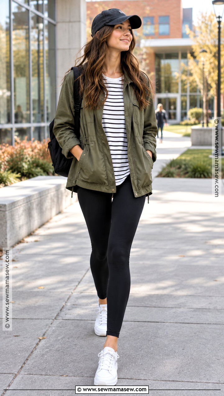 Utility Jacket And Black Leggings Fall School Outfit - 30 fall outfits for school